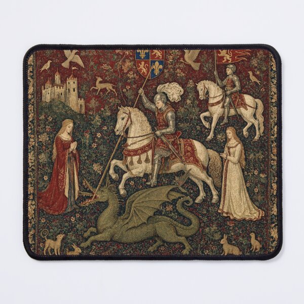 Item preview,  Medieval tapestry art featuring knights, dragons, fair maidens and unicorns designed and sold by Vintage Designs +.