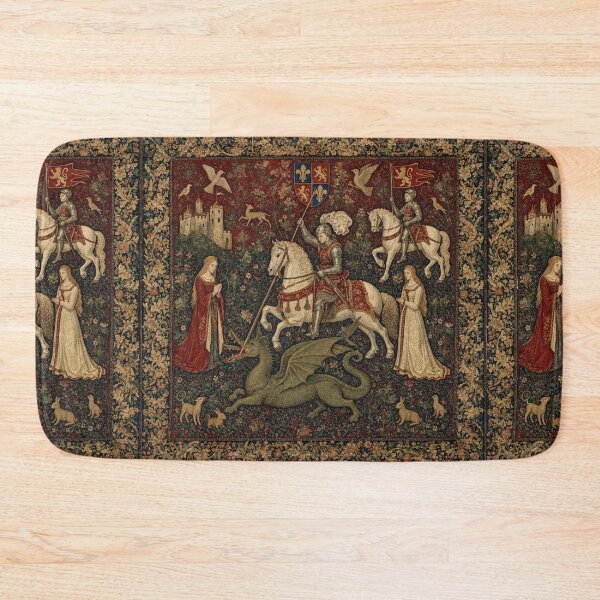 Item preview,  Medieval tapestry art featuring knights, dragons, fair maidens and unicorns designed and sold by Vintage Designs +.