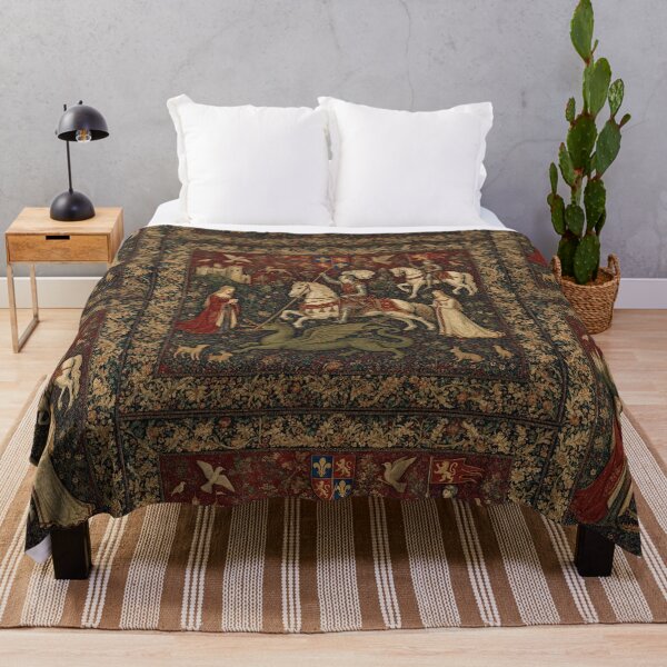 Item preview,  Medieval tapestry art featuring knights, dragons, fair maidens and unicorns designed and sold by Vintage Designs +.