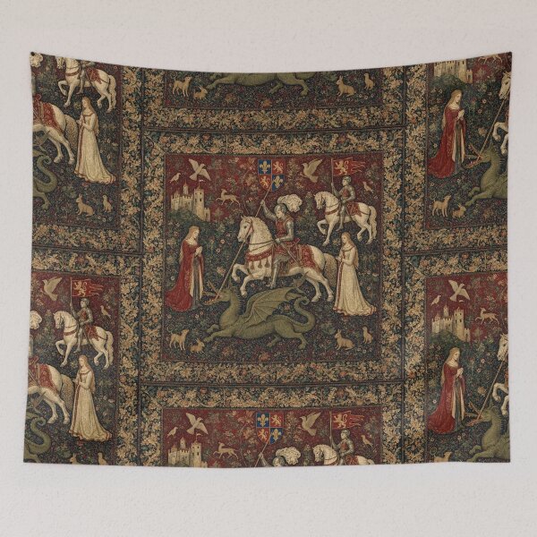 Item preview,  Medieval tapestry art featuring knights, dragons, fair maidens and unicorns designed and sold by Vintage Designs +.