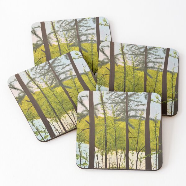 Item preview, Sunlit Forest Reflection Green Landscape Painting designed and sold by POPILATA.