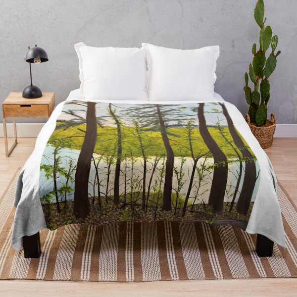 Item preview, Sunlit Forest Reflection Green Landscape Painting designed and sold by POPILATA.