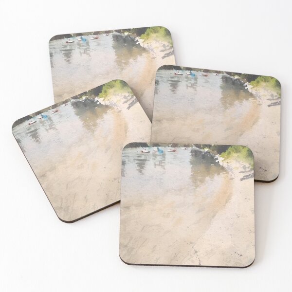 Item preview, River Beach Calm Boats Original Watercolor designed and sold by SlavaArt.