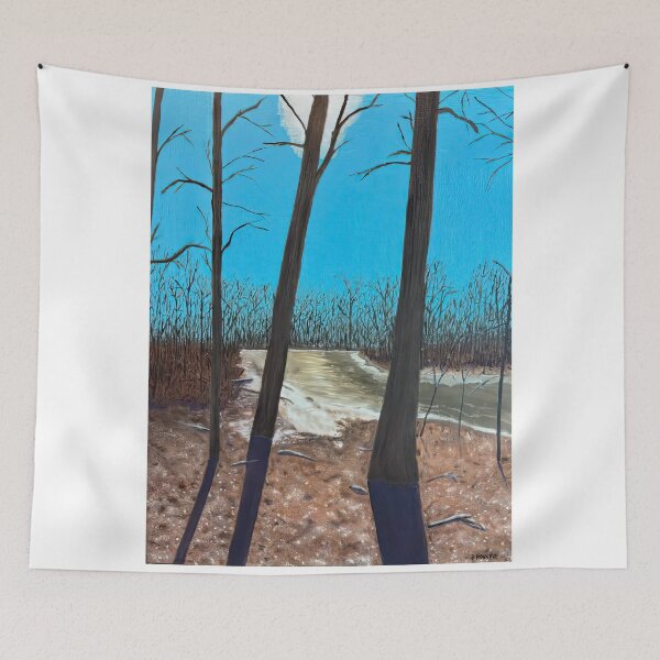Item preview, Bare Winter Trees Blue Sky Landscape Painting designed and sold by POPILATA.