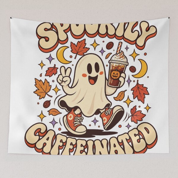 Item preview, Spookily Caffeinated Cute Ghost Iced Coffee Retro Fall Graphic designed and sold by tee.crush.