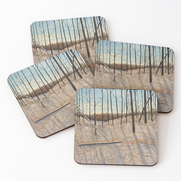 Item preview, Snowy Forest Tall Trees Shadow Landscape Painting designed and sold by POPILATA.