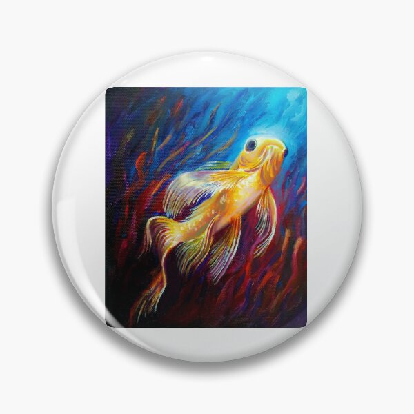 Item preview, Luminous Goldfish in Deep Blue and Red Abyssal Waters designed and sold by MerriliGueneve.