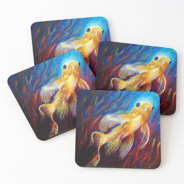 Item preview, Luminous Goldfish in Deep Blue and Red Abyssal Waters designed and sold by MerriliGueneve.
