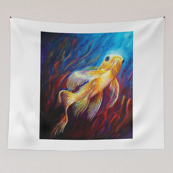 Item preview, Luminous Goldfish in Deep Blue and Red Abyssal Waters designed and sold by MerriliGueneve.