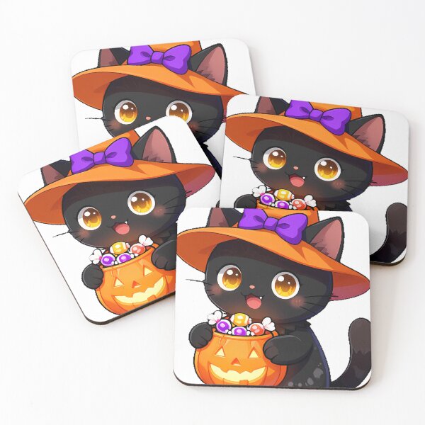 Item preview, Cute Black Cat Kitten Orange Witch Hat Trick-or-Treat Icon designed and sold by pumsquare.