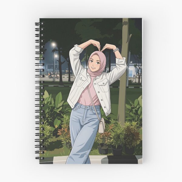 Item preview, Pink Hijab Girl Making a Heart Pose Under the Night Lights human art illustration designed and sold by sabartgunpla.