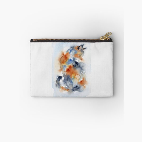 Item preview, Curled Cat Watercolor, Orange and Indigo designed and sold by caracatita75.