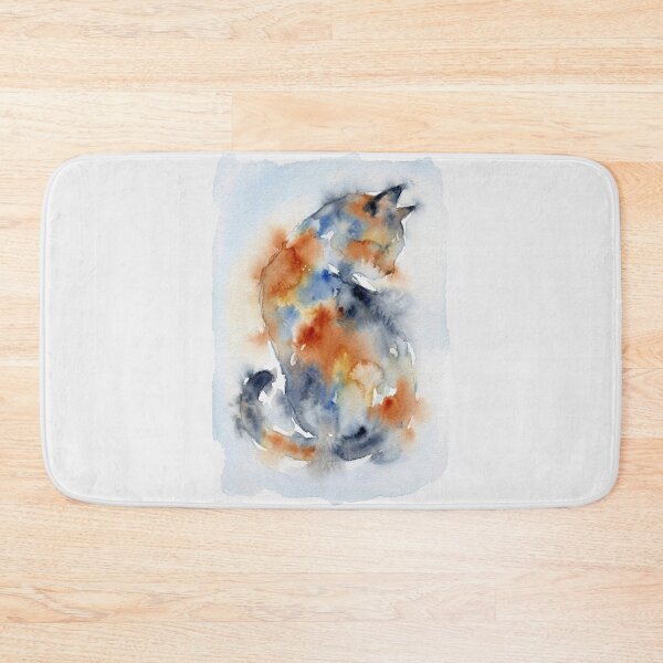 Item preview, Curled Cat Watercolor, Orange and Indigo designed and sold by caracatita75.