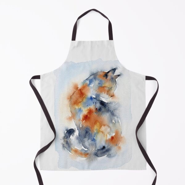 Item preview, Curled Cat Watercolor, Orange and Indigo designed and sold by caracatita75.