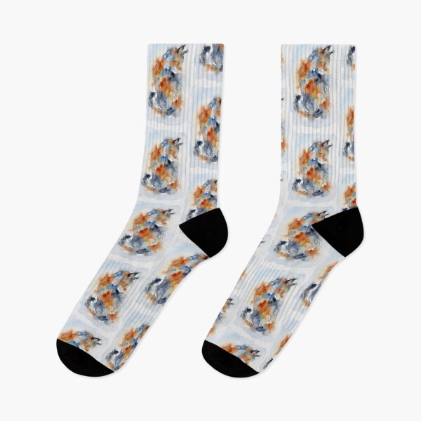 Item preview, Curled Cat Watercolor, Orange and Indigo designed and sold by caracatita75.