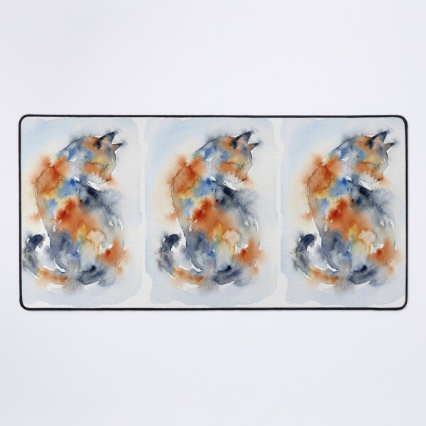 Item preview, Curled Cat Watercolor, Orange and Indigo designed and sold by caracatita75.