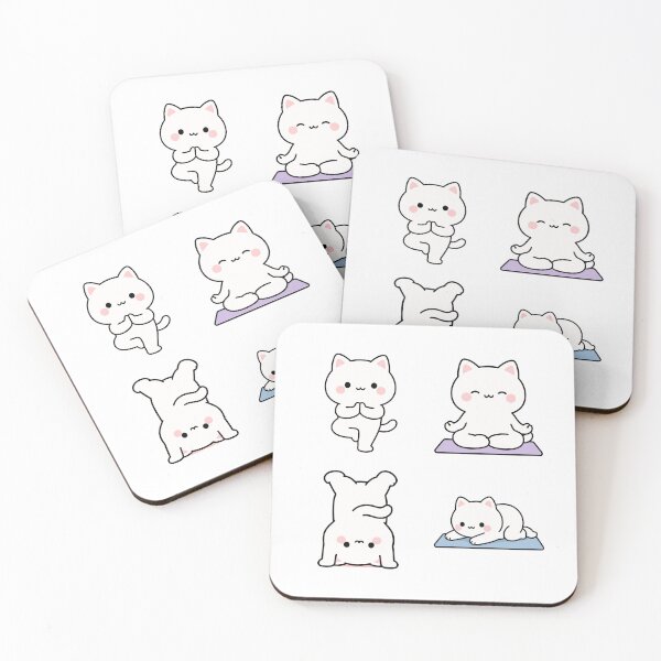 Item preview, White Cat Yoga Poses – Cute Kawaii Cartoon designed and sold by Moffyuniverse.
