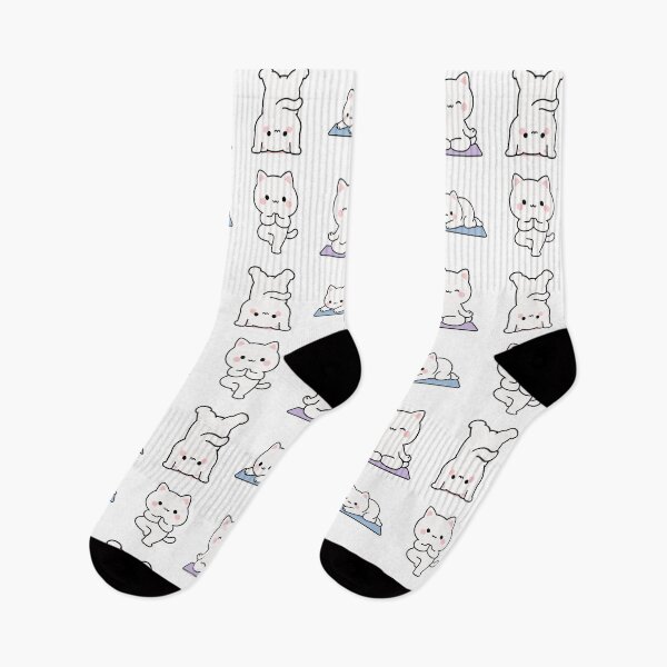 Item preview, White Cat Yoga Poses – Cute Kawaii Cartoon designed and sold by Moffyuniverse.