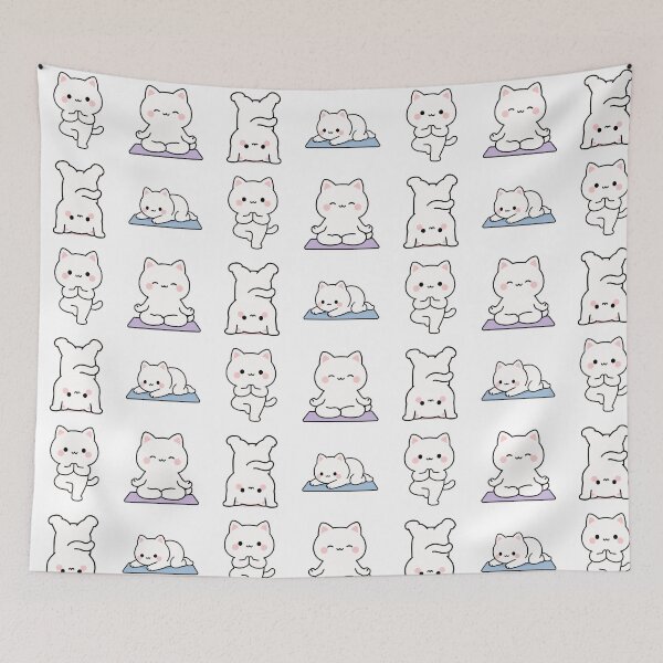 Item preview, White Cat Yoga Poses – Cute Kawaii Cartoon designed and sold by Moffyuniverse.