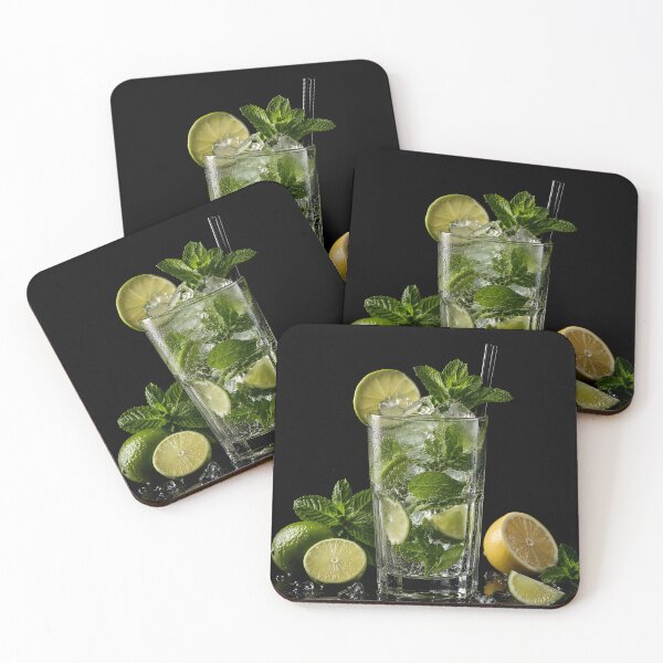Artikelvorschau, Mojito-Cocktailglas auf schwarzem Hintergrund entworfen und verkauft von DoveArtDesigns.