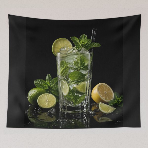 Item preview, Mojito Glass Cocktail on Black Background designed and sold by DoveArtDesigns.