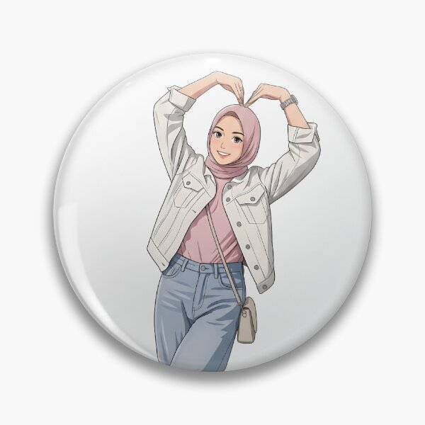 Item preview, Pink Hijab Girl Making a Heart Pose human art doodle art illustration designed and sold by sabartgunpla.