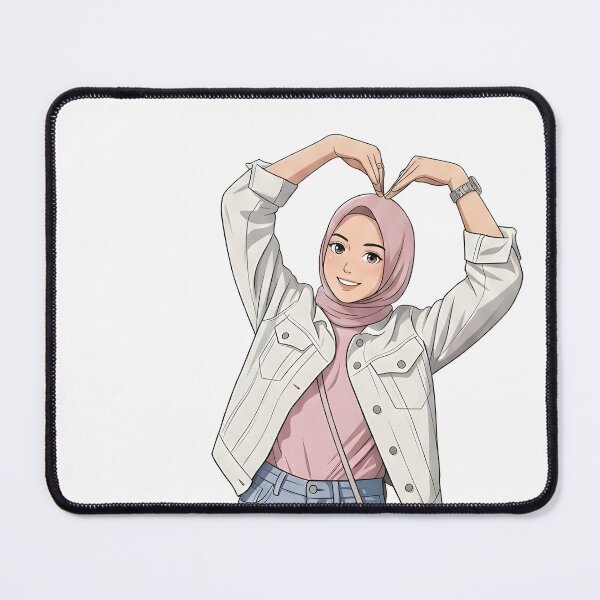 Item preview, Pink Hijab Girl Making a Heart Pose human art doodle art illustration designed and sold by sabartgunpla.
