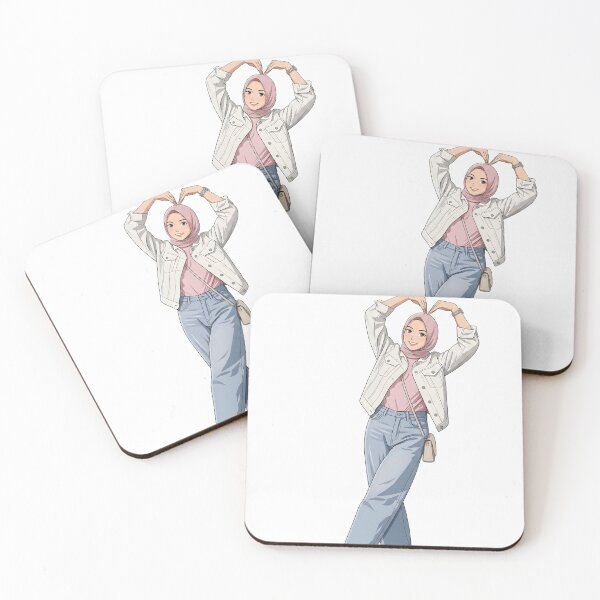 Item preview, Pink Hijab Girl Making a Heart Pose human art doodle art illustration designed and sold by sabartgunpla.