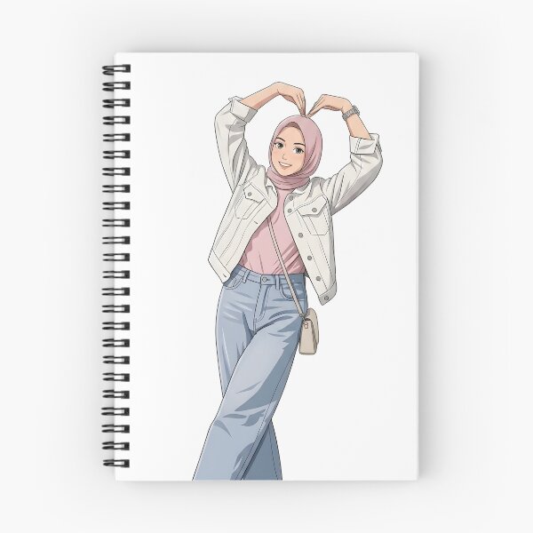 Item preview, Pink Hijab Girl Making a Heart Pose human art doodle art illustration designed and sold by sabartgunpla.