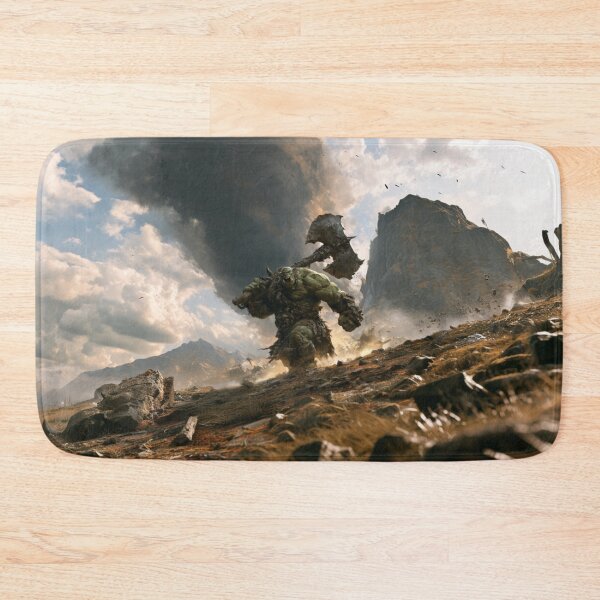 Item preview, A battle-hardened Orc charging across a rugged battlefield beneath dark storm clouds, Fantasy & Mythological Creatures designed and sold by CDC40.