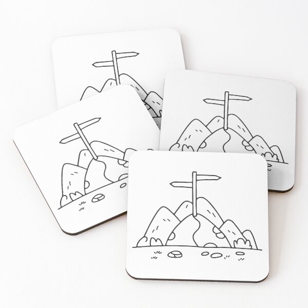 Item preview, A wooden trail signpost standing along a steep rocky trail designed and sold by rasagamastore.