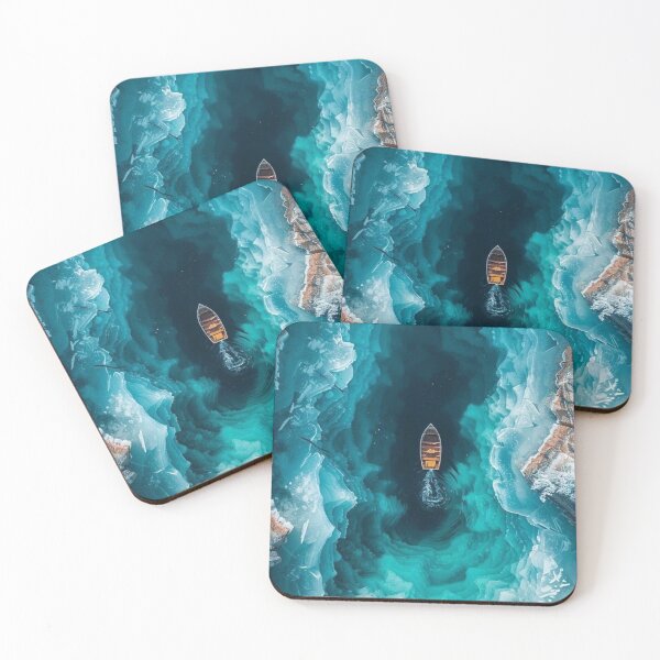 Item preview, Boat Floating in Frozen Turquoise Glacial Lake Aerial View Art designed and sold by LYAN-STORE.