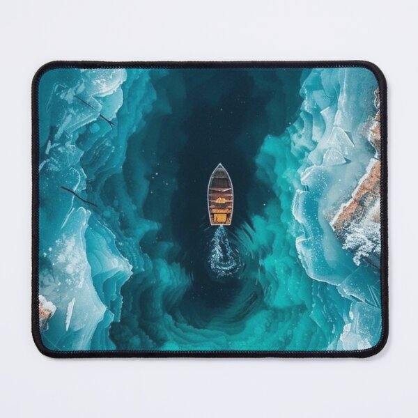 Item preview, Boat Floating in Frozen Turquoise Glacial Lake Aerial View Art designed and sold by LYAN-STORE.