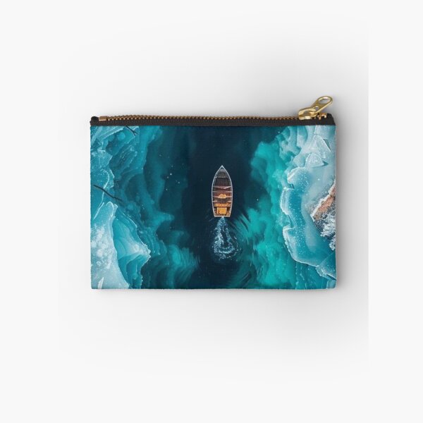 Item preview, Boat Floating in Frozen Turquoise Glacial Lake Aerial View Art designed and sold by LYAN-STORE.