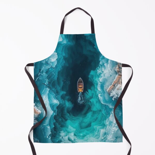 Item preview, Boat Floating in Frozen Turquoise Glacial Lake Aerial View Art designed and sold by LYAN-STORE.