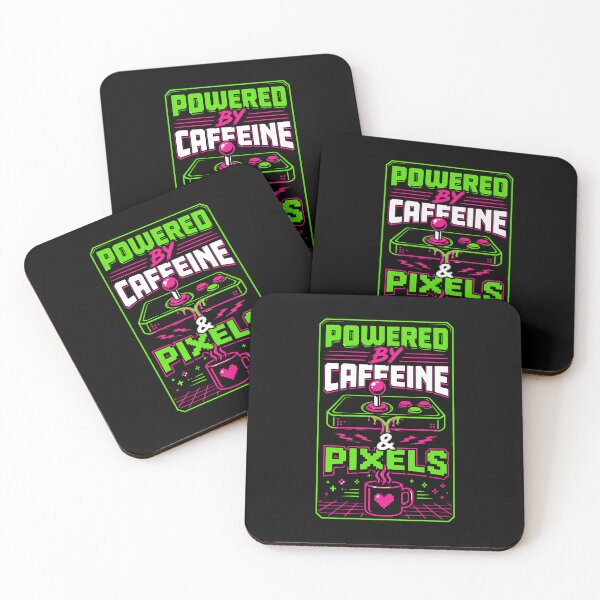 Item preview, Powered By Caffeine And Pixels Retro Gamer Coffee Typography designed and sold by RAS-77.