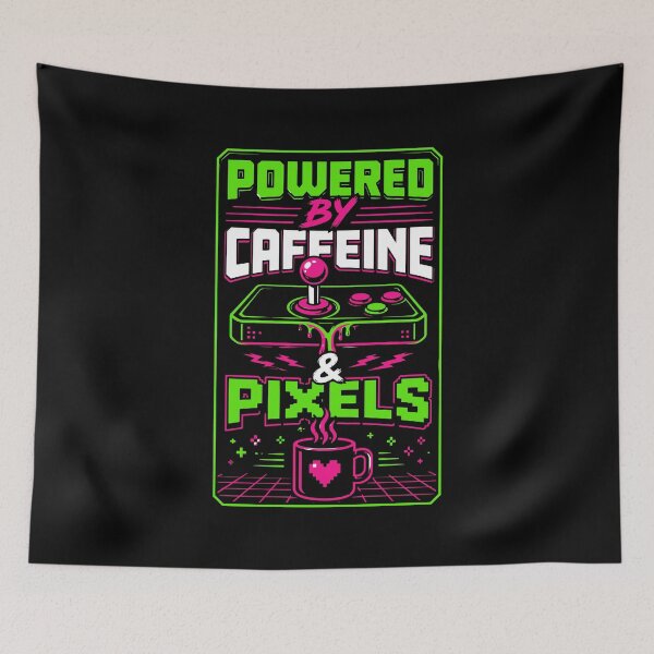 Item preview, Powered By Caffeine And Pixels Retro Gamer Coffee Typography designed and sold by RAS-77.