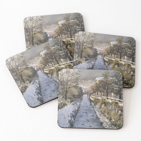 Item preview, Winter Mountain River Landscape Watercolor designed and sold by SlavaArt.