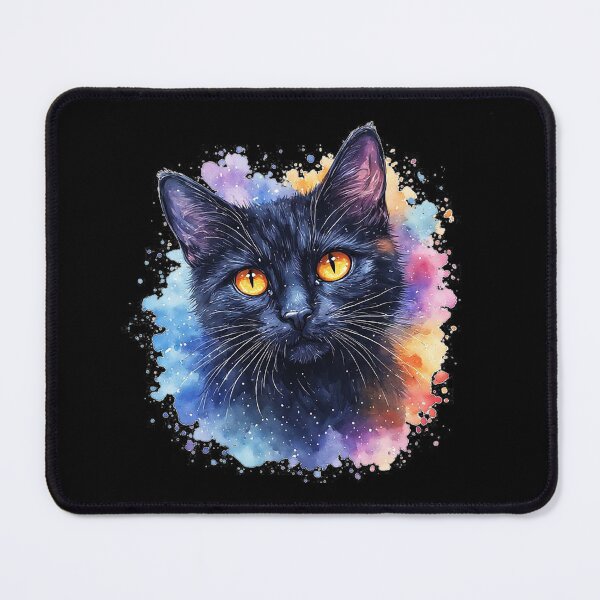 Item preview, Mystical Black Cat Watercolor – Galaxy Cat with Golden Eyes designed and sold by emiliacreations.