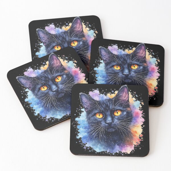 Item preview, Mystical Black Cat Watercolor – Galaxy Cat with Golden Eyes designed and sold by emiliacreations.