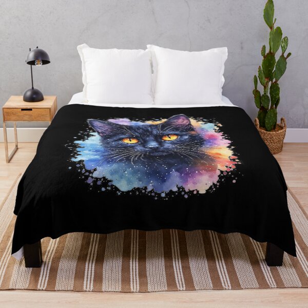 Item preview, Mystical Black Cat Watercolor – Galaxy Cat with Golden Eyes designed and sold by emiliacreations.