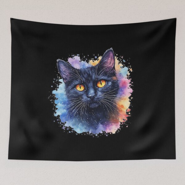 Item preview, Mystical Black Cat Watercolor – Galaxy Cat with Golden Eyes designed and sold by emiliacreations.