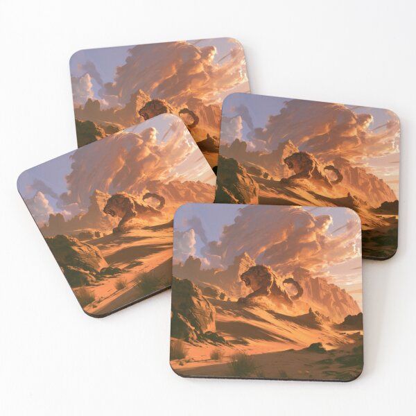 Item preview, A deadly Manticore stalking across scorching desert dunes beneath ancient ruined temples, Fantasy & Mythological Creatures designed and sold by CDC40.