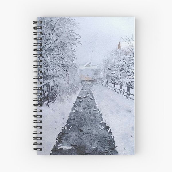Item preview, Snowy Winter Stream Village Watercolor designed and sold by SlavaArt.