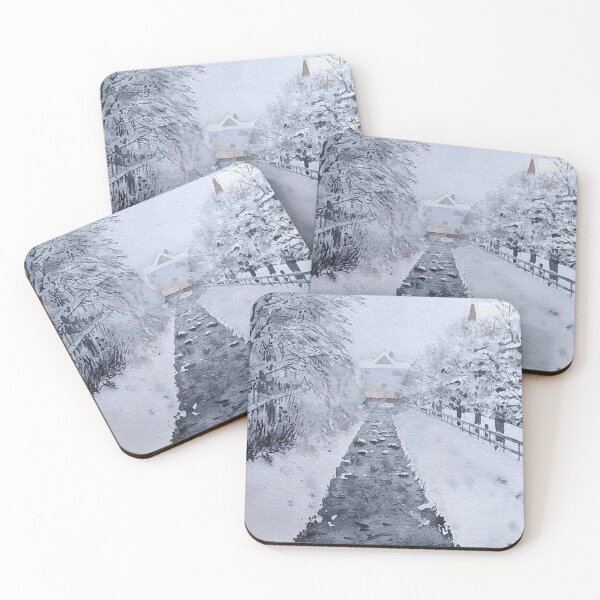 Item preview, Snowy Winter Stream Village Watercolor designed and sold by SlavaArt.