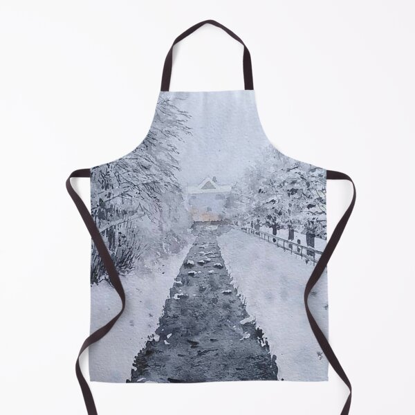 Item preview, Snowy Winter Stream Village Watercolor designed and sold by SlavaArt.