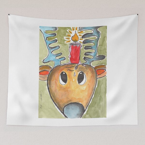 Item preview, Reindeer Rudolph with Candle, Blue Nose, Charcoal & Watercolour designed and sold by Anke‘s Bazaar.