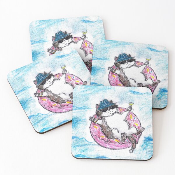 Item preview, Cool Fluffy Cat Sunbathing on Inflatable Donut Ring Crayon Art designed and sold by MagicYana.