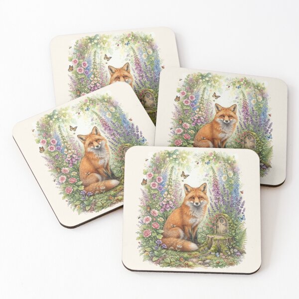 Item preview, Fox in Fairy Garden Watercolor Cottagecore Woodland Art designed and sold by CalmCapy Co.