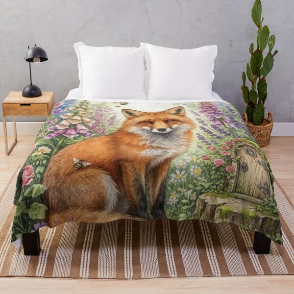 Item preview, Fox in Fairy Garden Watercolor Cottagecore Woodland Art designed and sold by CalmCapy Co.